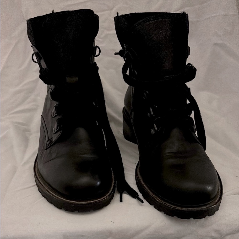 Black Lace-Up Fur-Lined Ankle Boots